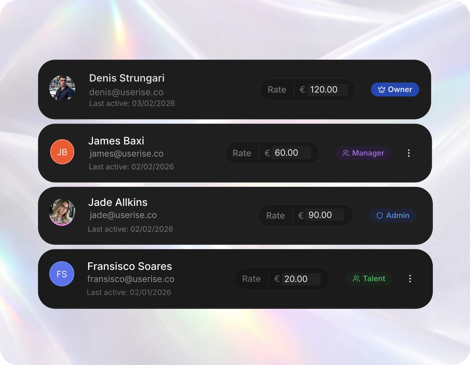 Team + access: Roles and access without per-seat charges.